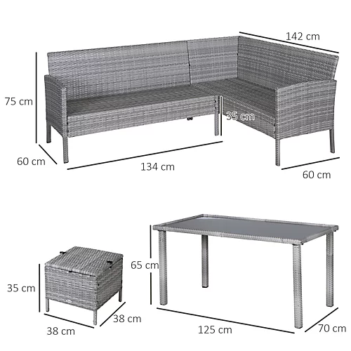 Outsunny 6Pcs Rattan Sofa Set Coffee Table Footstool Outdoor With Cushion Mixed Grey 3 Outsunny 6Pcs Rattan Sofa Set Coffee Table Footstool Outdoor With Cushion Mixed Grey - Image 3