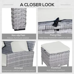 Outsunny 6Pcs Rattan Sofa Set Coffee Table Footstool Outdoor With Cushion Mixed Grey 7 Outsunny 6Pcs Rattan Sofa Set Coffee Table Footstool Outdoor With Cushion Mixed Grey -Outsunny Garden Zone outsunny 6pcs rattan sofa set coffee table footstool outdoor with cushion mixed grey5056399103803 06c MP