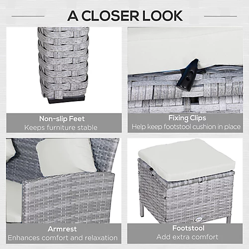 Outsunny 6Pcs Rattan Sofa Set Coffee Table Footstool Outdoor With Cushion Mixed Grey 4 Outsunny 6Pcs Rattan Sofa Set Coffee Table Footstool Outdoor With Cushion Mixed Grey - Image 4