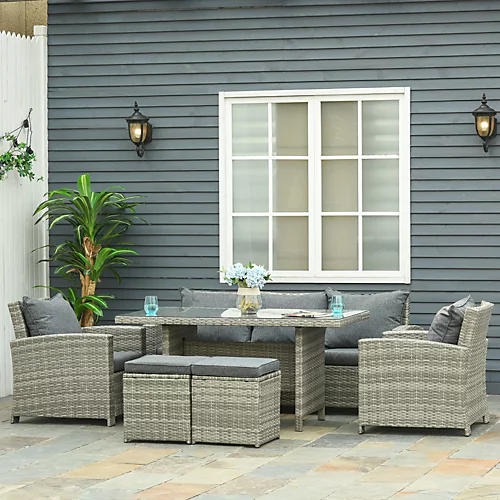 Outsunny 6Pcs Rattan Sofa Set Coffee Table Footstool Outdoor With Cushion 1 Outsunny 6Pcs Rattan Sofa Set Coffee Table Footstool Outdoor With Cushion