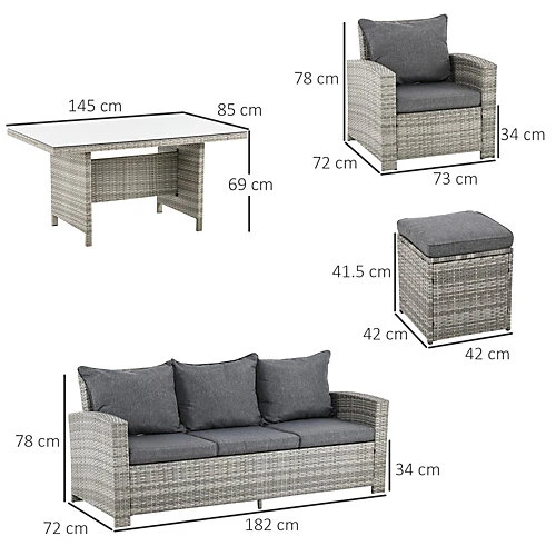 Outsunny 6Pcs Rattan Sofa Set Coffee Table Footstool Outdoor With Cushion 3 Outsunny 6Pcs Rattan Sofa Set Coffee Table Footstool Outdoor With Cushion - Image 3