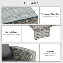 Outsunny 6Pcs Rattan Sofa Set Coffee Table Footstool Outdoor With Cushion 7 Outsunny 6Pcs Rattan Sofa Set Coffee Table Footstool Outdoor With Cushion -Outsunny Garden Zone outsunny 6pcs rattan sofa set coffee table footstool outdoor with cushion5056029834282 06c MP