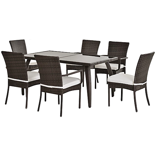 Outsunny 7PC Rattan Dining Set Patio Chair Glass Top Table Wicker Furniture 2 Outsunny 7PC Rattan Dining Set Patio Chair Glass Top Table Wicker Furniture - Image 2