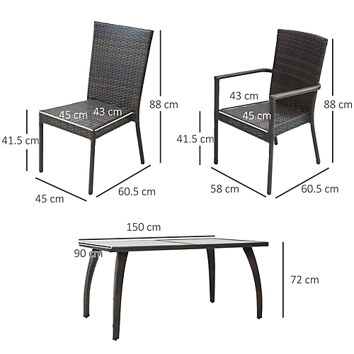 Outsunny 7PC Rattan Dining Set Patio Chair Glass Top Table Wicker Furniture 3 Outsunny 7PC Rattan Dining Set Patio Chair Glass Top Table Wicker Furniture - Image 3