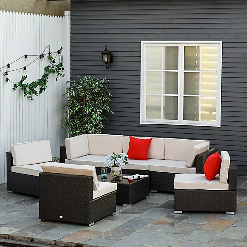 Outsunny 7PC Rattan Furniture Sectional Sofa Set Coffee Table Buckle Structure 1 Outsunny 7PC Rattan Furniture Sectional Sofa Set Coffee Table Buckle Structure
