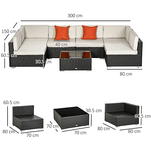 Outsunny 7PC Rattan Furniture Sectional Sofa Set Coffee Table Buckle Structure 3 Outsunny 7PC Rattan Furniture Sectional Sofa Set Coffee Table Buckle Structure - Image 3