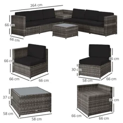Outsunny 8Pcs Patio Rattan Sofa Set Garden Furniture Side Table With Cushion Grey -Outsunny Garden Zone outsunny 8pcs patio rattan sofa set garden furniture side table with cushion grey5056029833124 03c MP