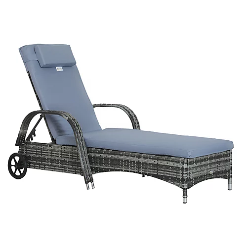Outsunny Adjustable Wicker Rattan Sun Lounger Recliner Chair With Cushion Grey 2 Outsunny Adjustable Wicker Rattan Sun Lounger Recliner Chair With Cushion Grey - Image 2