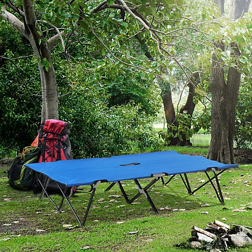 Outsunny Double Camping Cot Foldable Outdoor Patio Sleeping Bed Super Light With Carry Bag (Blue) 1 Outsunny Double Camping Cot Foldable Outdoor Patio Sleeping Bed Super Light With Carry Bag (Blue)