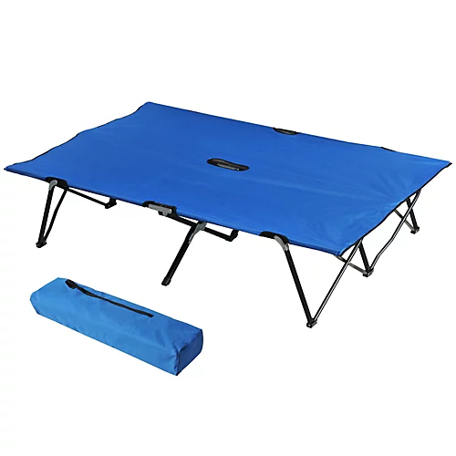 Outsunny Double Camping Cot Foldable Outdoor Patio Sleeping Bed Super Light With Carry Bag (Blue) 2 Outsunny Double Camping Cot Foldable Outdoor Patio Sleeping Bed Super Light With Carry Bag (Blue) - Image 2
