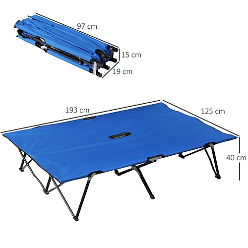 Outsunny Double Camping Cot Foldable Outdoor Patio Sleeping Bed Super Light With Carry Bag (Blue) 3 Outsunny Double Camping Cot Foldable Outdoor Patio Sleeping Bed Super Light With Carry Bag (Blue) - Image 3