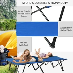 Outsunny Double Camping Cot Foldable Outdoor Patio Sleeping Bed Super Light With Carry Bag (Blue) 7 Outsunny Double Camping Cot Foldable Outdoor Patio Sleeping Bed Super Light With Carry Bag (Blue) -Outsunny Garden Zone outsunny double camping cot foldable outdoor patio sleeping bed super light with carry bag blue 5055974852747 04c MP