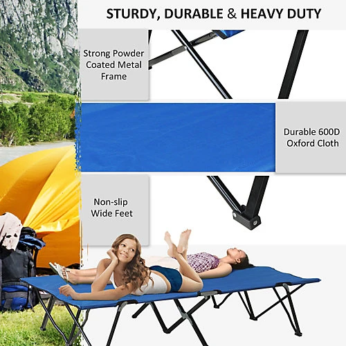 Outsunny Double Camping Cot Foldable Outdoor Patio Sleeping Bed Super Light With Carry Bag (Blue) 4 Outsunny Double Camping Cot Foldable Outdoor Patio Sleeping Bed Super Light With Carry Bag (Blue) - Image 4