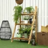 Outsunny Flower Stand 3 Tier Ladder Fold Shelf Holder Display Wood