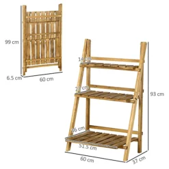 Outsunny Flower Stand 3 Tier Ladder Fold Shelf Holder Display Wood -Outsunny Garden Zone outsunny flower stand 3 tier ladder fold shelf holder display wood5055974844834 03c MP