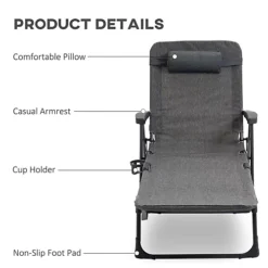Outsunny Folding Chaise Lounge, Garden Lounger Headrest Cup Holder, Dark Grey 6 Outsunny Folding Chaise Lounge, Garden Lounger Headrest Cup Holder, Dark Grey -Outsunny Garden Zone outsunny folding chaise lounge garden lounger headrest cup holder dark grey5056534559724 03c MP