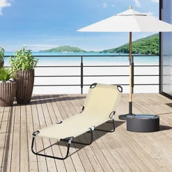 Outsunny Folding Lounge Chair Outdoor Chaise For Bench Patio Beige