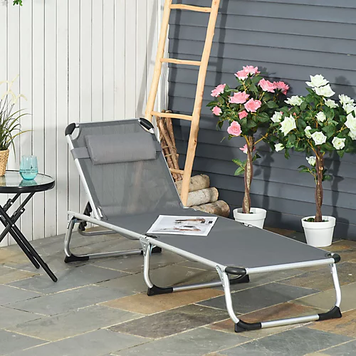 Outsunny Folding Outdoor Reclining Sun Lounger Chair Aluminium Frame Grey 1 Outsunny Folding Outdoor Reclining Sun Lounger Chair Aluminium Frame Grey