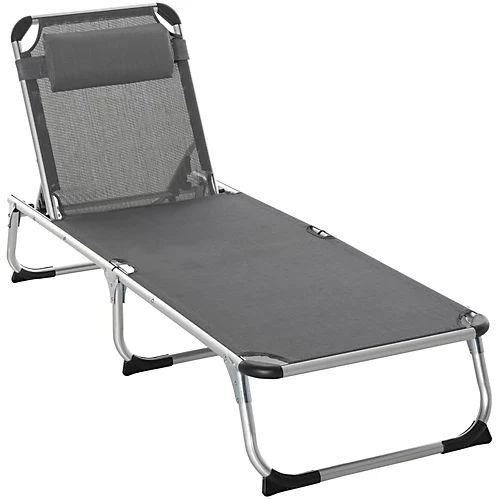 Outsunny Folding Outdoor Reclining Sun Lounger Chair Aluminium Frame Grey 2 Outsunny Folding Outdoor Reclining Sun Lounger Chair Aluminium Frame Grey - Image 2