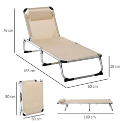 Outsunny Folding Outdoor Reclining Sun Lounger Chair Aluminium Frame Khaki -Outsunny Garden Zone outsunny folding outdoor reclining sun lounger chair aluminium frame khaki5056399127410 03c MP