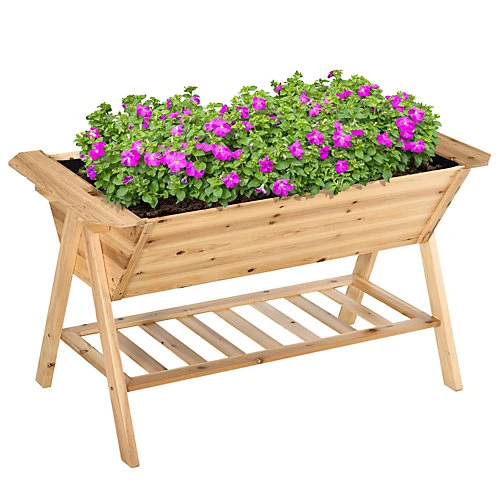 Outsunny Free Standing Wooden Planter Garden Raised Bed W/ Shelf, 148.5x79x82cm 2 Outsunny Free Standing Wooden Planter Garden Raised Bed W/ Shelf, 148.5x79x82cm - Image 2