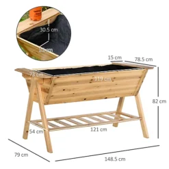 Outsunny Free Standing Wooden Planter Garden Raised Bed W/ Shelf, 148.5x79x82cm 6 Outsunny Free Standing Wooden Planter Garden Raised Bed W/ Shelf, 148.5x79x82cm -Outsunny Garden Zone outsunny free standing wooden planter garden raised bed w shelf 148 5x79x82cm5056399121050 03c MP