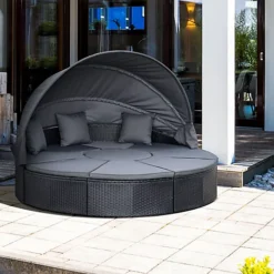 Outsunny Garden Daybed Cushioned Round Sofa Bed Conversation Furnitur Set
