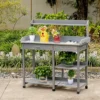 Outsunny Garden Potting Table Workstation W/ Metal Tabletop, Drawer, Shelves