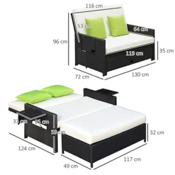 Outsunny Garden Rattan Furniture Set 2 Seater Patio Sun Lounger Daybed Black -Outsunny Garden Zone outsunny garden rattan furniture set 2 seater patio sun lounger daybed black5060348506485 03c MP