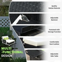 Outsunny Garden Rattan Furniture Set 2 Seater Patio Sun Lounger Daybed Black -Outsunny Garden Zone outsunny garden rattan furniture set 2 seater patio sun lounger daybed black5060348506485 06c MP