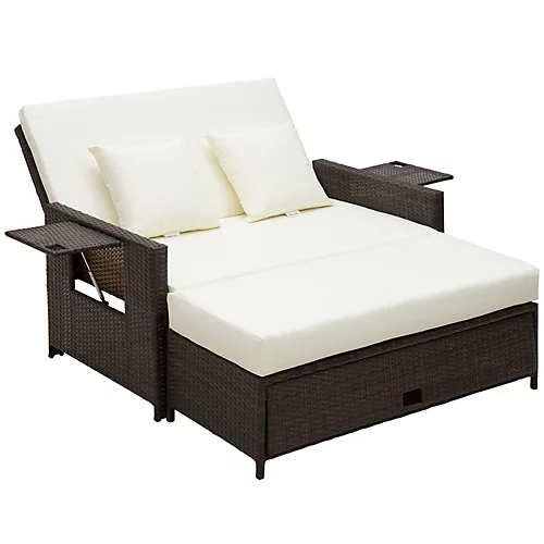 Outsunny Garden Rattan Furniture Set 2 Seater Patio Sun Lounger Daybed Brown 2 Outsunny Garden Rattan Furniture Set 2 Seater Patio Sun Lounger Daybed Brown - Image 2
