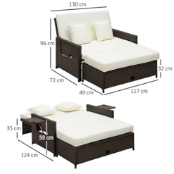 Outsunny Garden Rattan Furniture Set 2 Seater Patio Sun Lounger Daybed Brown 6 Outsunny Garden Rattan Furniture Set 2 Seater Patio Sun Lounger Daybed Brown -Outsunny Garden Zone outsunny garden rattan furniture set 2 seater patio sun lounger daybed brown5060348506386 03c MP