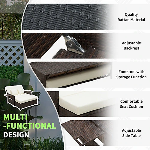 Outsunny Garden Rattan Furniture Set 2 Seater Patio Sun Lounger Daybed Brown 4 Outsunny Garden Rattan Furniture Set 2 Seater Patio Sun Lounger Daybed Brown - Image 4