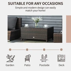 Outsunny Garden Rattan Side Table, Wicker Coffee Desk, Glass Top Mixed Brown -Outsunny Garden Zone outsunny garden rattan side table wicker coffee desk glass top mixed brown5060348504283 06c MP
