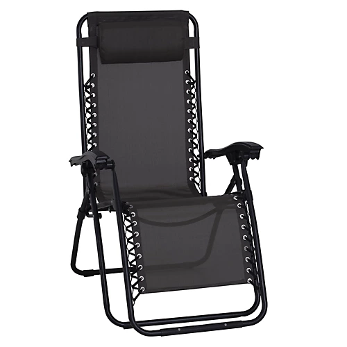 Outsunny Metal Frame Zero Gravity Lounger W/ Head Pillow For Patio Decking Black 2 Outsunny Metal Frame Zero Gravity Lounger W/ Head Pillow For Patio Decking Black - Image 2