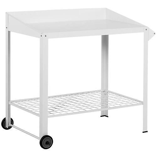 Outsunny Metal Potting Bench Garden Planting Table Push Cart W/ Wheel, Hanger 2 Outsunny Metal Potting Bench Garden Planting Table Push Cart W/ Wheel, Hanger - Image 2