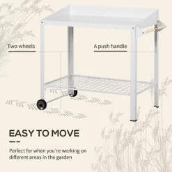 Outsunny Metal Potting Bench Garden Planting Table Push Cart W/ Wheel, Hanger 7 Outsunny Metal Potting Bench Garden Planting Table Push Cart W/ Wheel, Hanger -Outsunny Garden Zone outsunny metal potting bench garden planting table push cart w wheel hanger5056029895726 06c MP