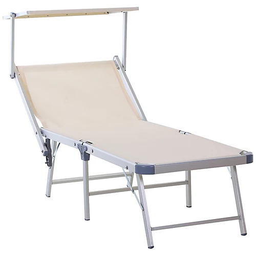 Outsunny Outdoor Lounger Fold 180 Degrees Reclining Chair With Adjustable Canopy Beige 2 Outsunny Outdoor Lounger Fold 180 Degrees Reclining Chair With Adjustable Canopy Beige - Image 2