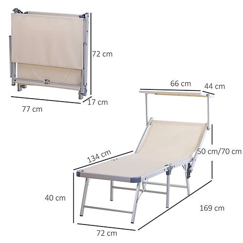 Outsunny Outdoor Lounger Fold 180 Degrees Reclining Chair With Adjustable Canopy Beige 3 Outsunny Outdoor Lounger Fold 180 Degrees Reclining Chair With Adjustable Canopy Beige - Image 3