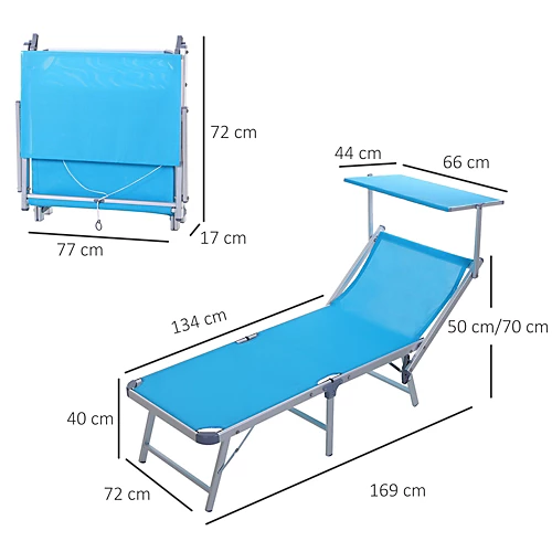 Outsunny Outdoor Lounger Fold 180 Degrees Reclining Chair With Adjustable Canopy Blue 3 Outsunny Outdoor Lounger Fold 180 Degrees Reclining Chair With Adjustable Canopy Blue - Image 3