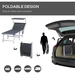 Outsunny Outdoor Lounger Fold 180 Degrees Reclining Chair With Adjustable Canopy Grey -Outsunny Garden Zone outsunny outdoor lounger fold 180 degrees reclining chair with adjustable canopy grey5056399104046 06c MP