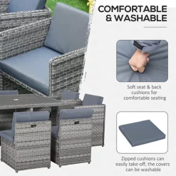 Outsunny Patio 9 PCs Rattan Dining Table Set Garden Wicker Cube Sofa Furniture -Outsunny Garden Zone outsunny patio 9 pcs rattan dining table set garden wicker cube sofa furniture5056399123702 06c MP