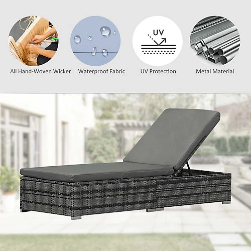 Outsunny Patio Rattan Chaise Lounge Garden Pool Wicker Sun Lounger Adjustable Mixed Grey 4 Outsunny Patio Rattan Chaise Lounge Garden Pool Wicker Sun Lounger Adjustable Mixed Grey - Image 4