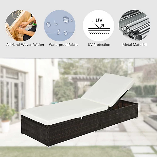 Outsunny Patio Rattan Chaise Lounge Garden Pool Wicker Sun Lounger Adjustable 3 Outsunny Patio Rattan Chaise Lounge Garden Pool Wicker Sun Lounger Adjustable - Image 3