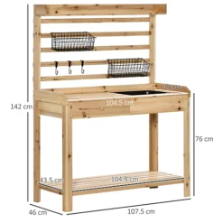 Outsunny Potting Bench Table W/ Sieve Screen, Removable Sink, Hooks & Basket -Outsunny Garden Zone outsunny potting bench table w sieve screen removable sink hooks basket5056534556952 03c MP