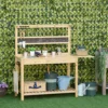 Outsunny Potting Bench Table Workstation W/ Chalkboard, Sink, Hooks And Drawer