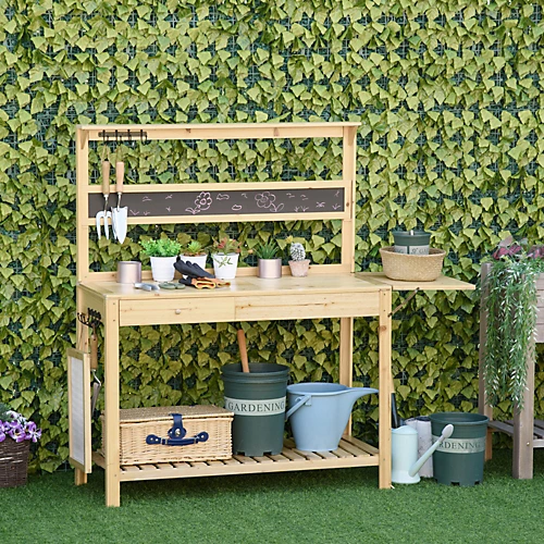 Outsunny Potting Bench Table Workstation W/ Chalkboard, Sink, Hooks And Drawer 1 Outsunny Potting Bench Table Workstation W/ Chalkboard, Sink, Hooks And Drawer