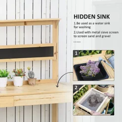 Outsunny Potting Bench Table Workstation W/ Chalkboard, Sink, Hooks And Drawer 7 Outsunny Potting Bench Table Workstation W/ Chalkboard, Sink, Hooks And Drawer -Outsunny Garden Zone outsunny potting bench table workstation w chalkboard sink hooks and drawer5056534562106 06c MP