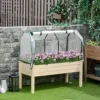 Outsunny Raised Garden Bed W/ PE Cover Patio Elevated Wood Planter Box Natural