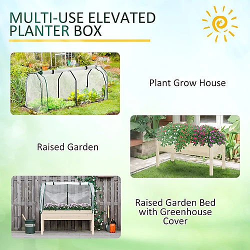 Outsunny Raised Garden Bed W/ PE Cover Patio Elevated Wood Planter Box Natural 4 Outsunny Raised Garden Bed W/ PE Cover Patio Elevated Wood Planter Box Natural - Image 4